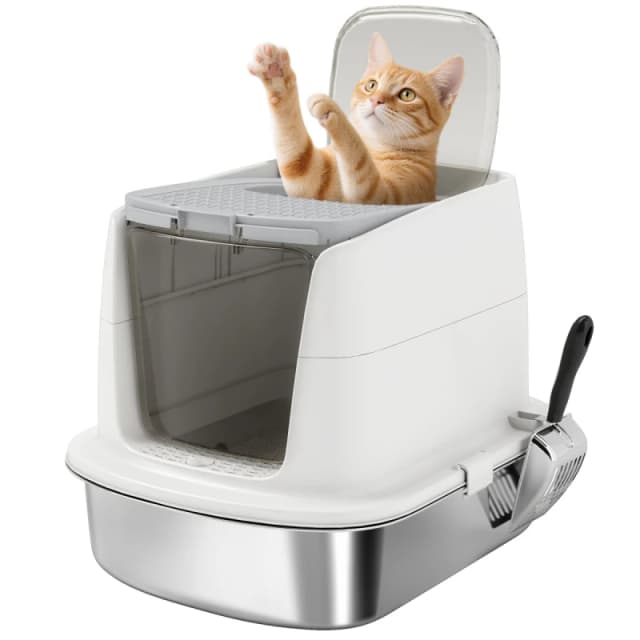 PawHut PawHut Stainless Steel Litter Box, Enclosed Metal Cat Litter Tray with Scoop