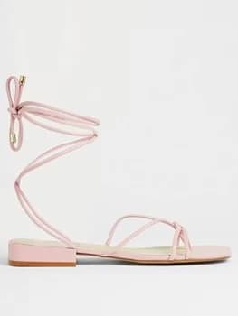 Ted Baker Teffik Suede Square Toe Spaghetti Strap Flat Sandal - Pink, Size 36, Women