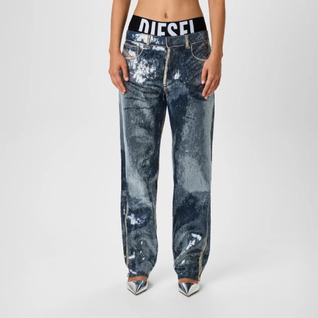 Diesel Womens Sequin Wide Leg Jeans Blue female 8