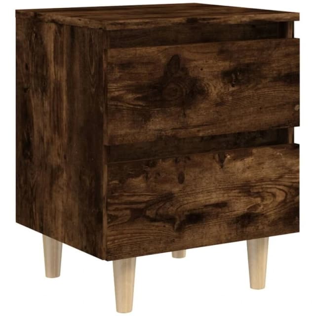 VIDAXL Bed Cabinet with Solid Wood Legs Smoked Oak 40x35x50cm Vidaxl 8720286854716