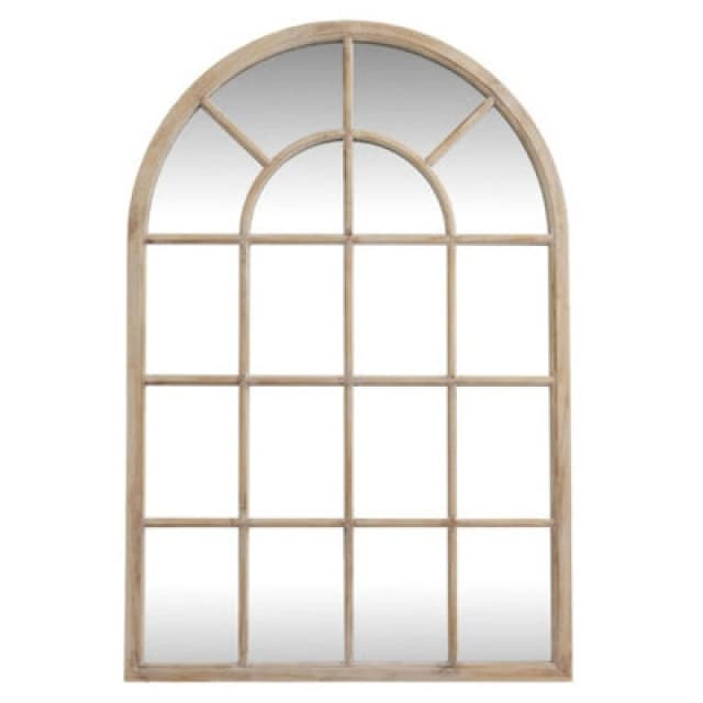 Hill Interiors Washed Wood Arched Window Mirror - Glass - L2 X W135 X H90 Cm - Brown