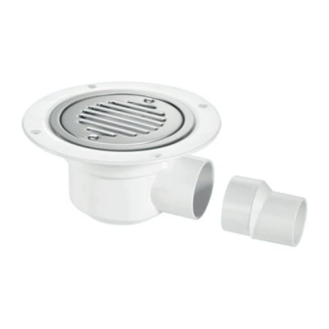 McAlpine TSG50SS-SL-SC 50mm Water Seal Trapped Gully, Clamp Ring and Cover Plate, 2" Horizontal Outlet and 2" x 1.5" Socket Reducer White