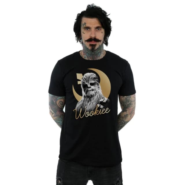Star Wars Star Wars Men The Last Jedi Gold Chewbacca T-Shirt in Black Size: Small Black S Male 5057245489263