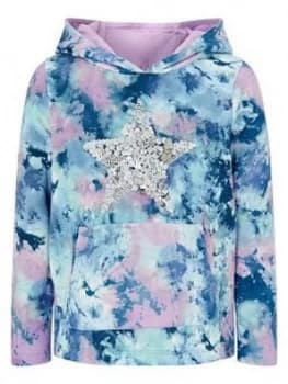 Monsoon Girls Tie Dye Print Star Sequin Hoodie - Blue, Size Age: 11-12 Years, Women