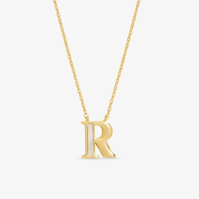 Inicio Womens 14K Real Gold Plated & Mother of Pearl Initial Pendant - R Gold Female One Size