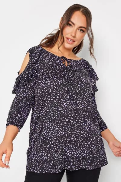 Leopard Print Cold Shoulder Top