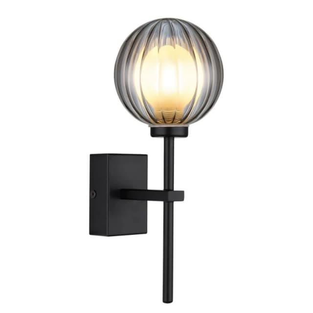 Netlighting Ander Globe Wall Lights Matt Black IP44 Ball Smoke Glass Shade 1x G9 Black Unisex