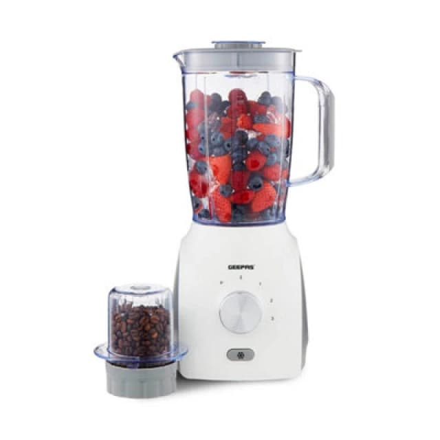 Geepas 2-In-1 Electric Food Blender 1.8L Jug Smoothie Maker Coffee Grinder, White