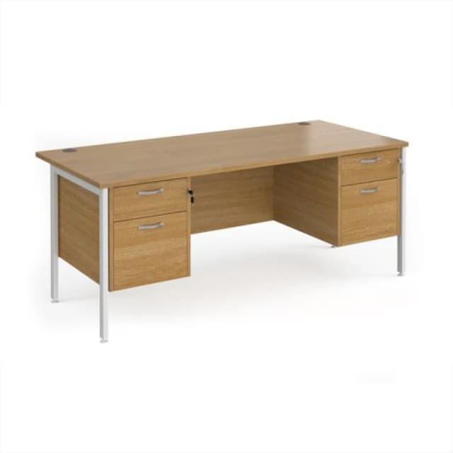 Maestro 25 Office Desk Rectangular Desk 1800mm With Double Pedestal Oak Top With White Frame 800mm Depth Maestro 25 MH18P22WHO Oak MH18P22WHO