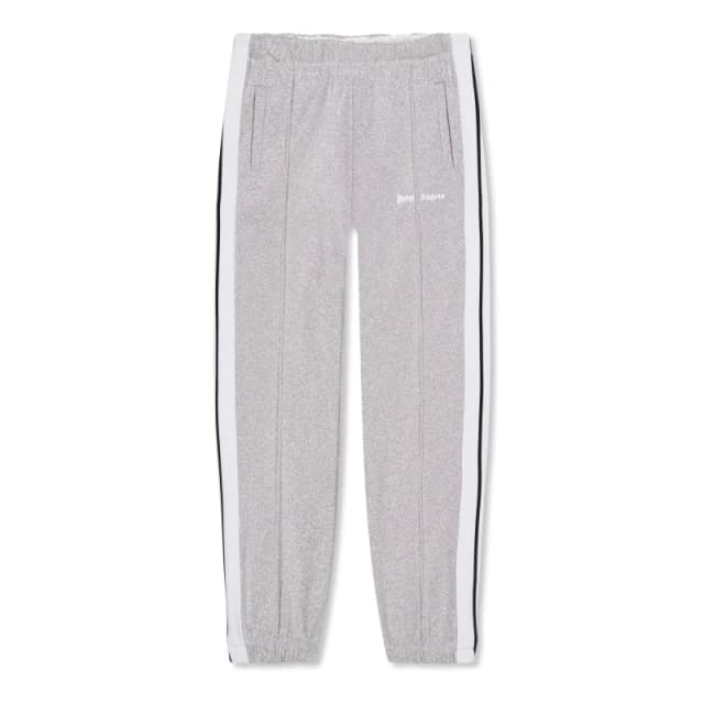 Palm Angels Kids Lurex Closed Hem Fleece Joggers Silver/White female 10Y