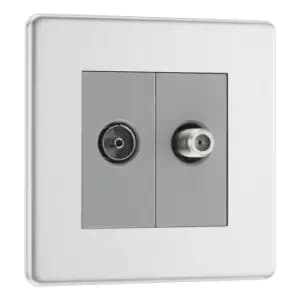 BG Nexus Flatplate Screwless Brushed Steel 2 Gang Double Satellite & Co-Axial Socket - FBS65