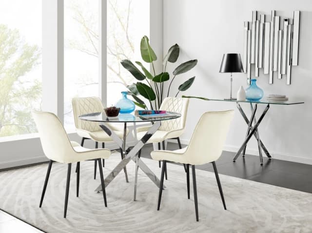 FurnitureboxUK FurnitureboxUK Novara 100cm Round Dining Table and 4 Pesaro Black Leg Chairs in Cream Cream One Size Unisex 5056542663666