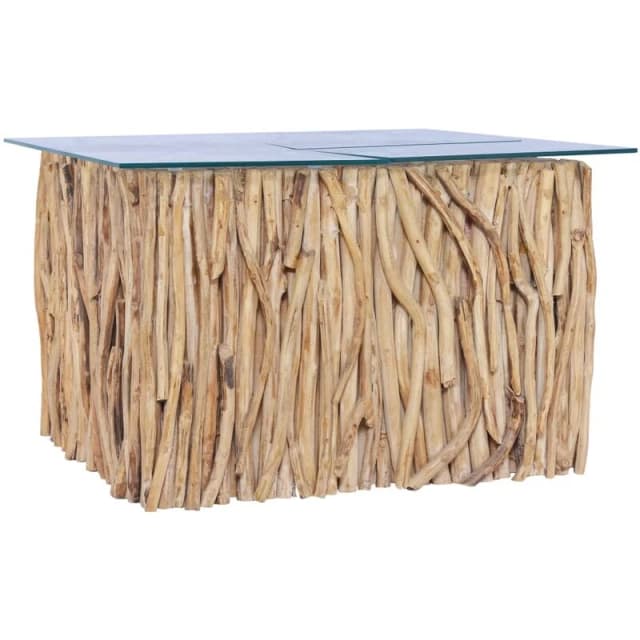 VIDAXL Coffee Table with Glass Top 66x66x40cm Solid Teak Wood Vidaxl 8719883911090