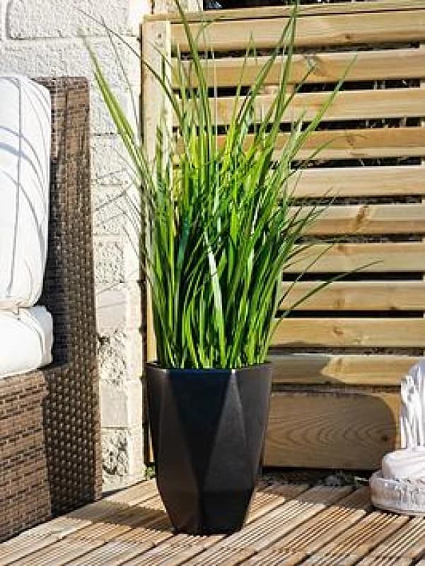 Artificial Grass in White Geometric Plant Pot