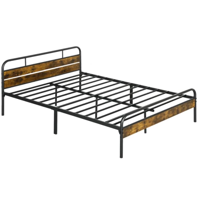 HOMCOM King Bed Frame with Headboard, No Box Spring Needed, Rustic Brown, Brown 831-869V03RB