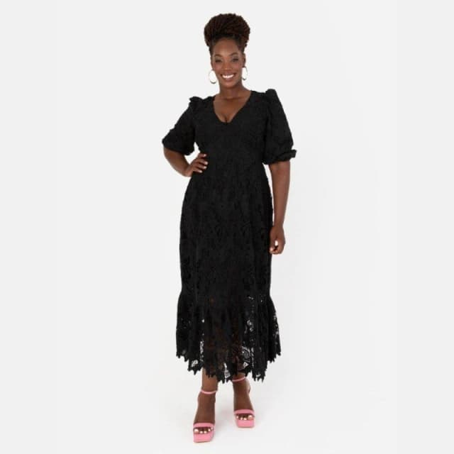 Maya Deluxe Maya Black Floral Lace Tie-Back Midaxi Dress Black female 6 (2XS)