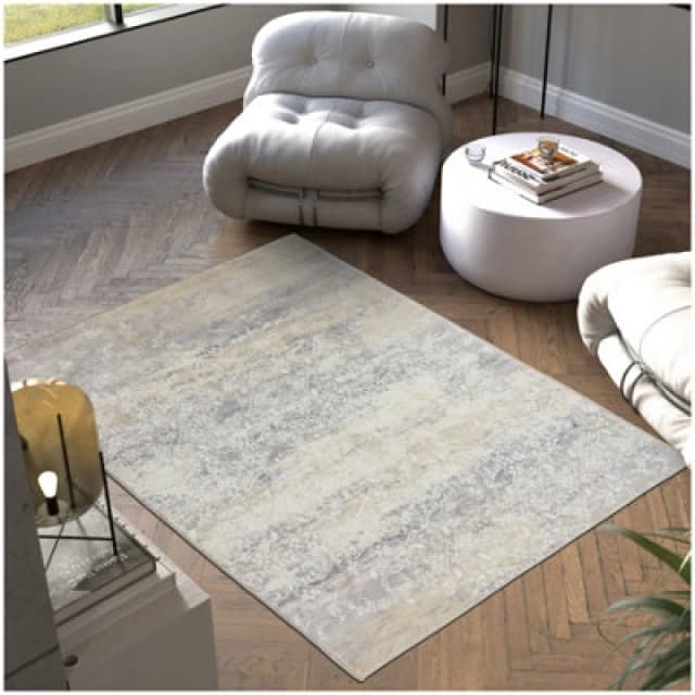 Tectake Washable Rug Dalia - Various Sizes, Faded Pattern, Easy-Care Short Pile, Non-Slip 160 X 230 Cm - Beige