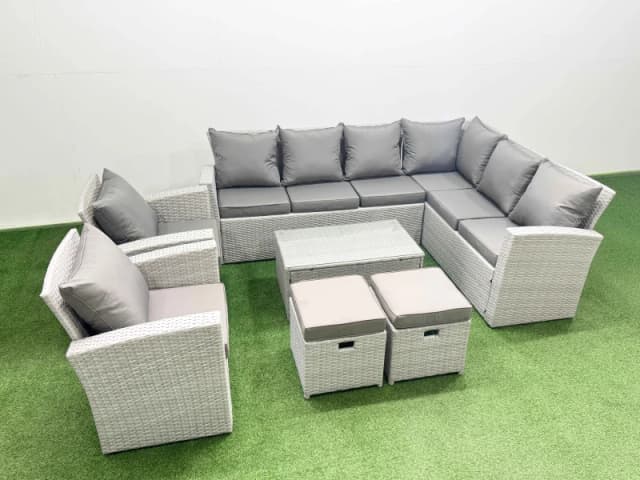 Fimous Garden Outdoor Rattan Furniture Sets10 Seater Rattan Garden Sofa Set in Light Grey Light Grey Unisex