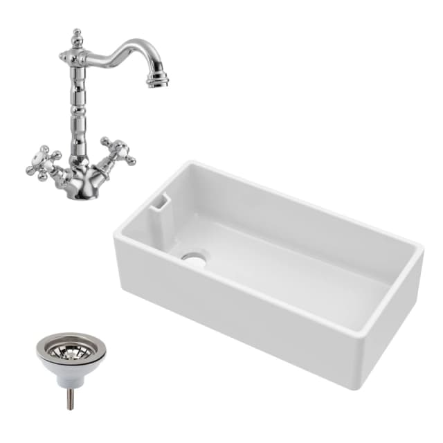 Balterley Fireclay Belfast Sink Overflow Tap Waste 895mm in White White Unisex