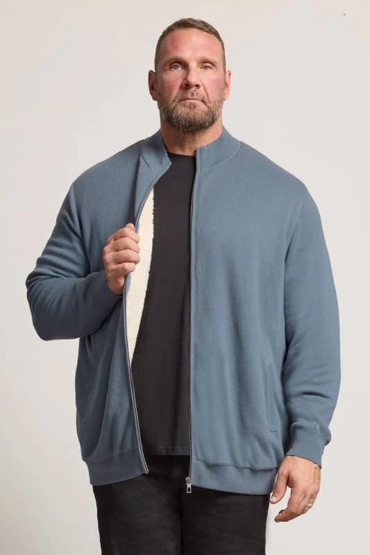 BadRhino Mens Knitted Borg Zip Up in Blue Size: 3XL Blue Male 3XL