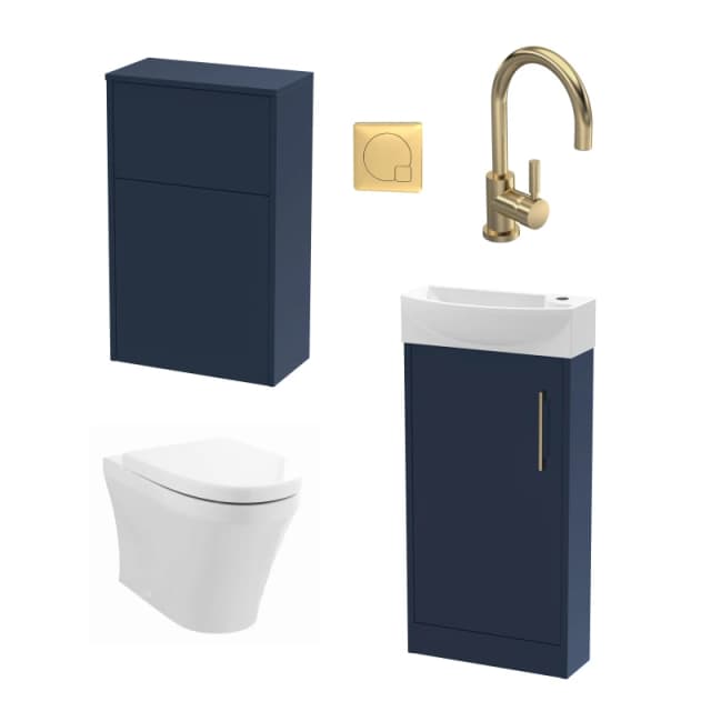 Balterley Cloakroom Left Hand Vanity WC Unit Toilet and Tap Blue Brass 440mm Bronze