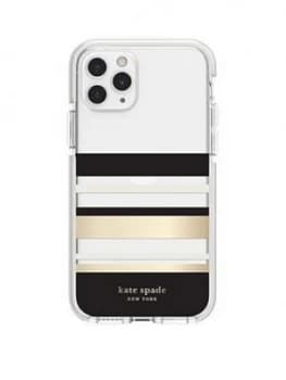 Kate Spade New York New York Defensive Hardshell Case For iPhone 11 Pro - Park Stripe Gold Foil/Black/Cream/Cream Bumper/Clear