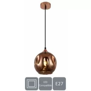 HARPER LIVING 1xE27/ES Pendant Ceiling Light, Rose Gold Finish, Dome Shade, Adjustable Height - Rose Gold