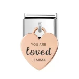 Nomination Classic Rose Gold Heart Pendant Charm Engraved with Name & You Are Loved