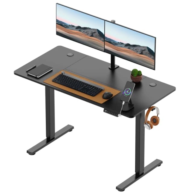 Vonhaus Electric Standing Desk, Height Adjustable Sit Stand Desk, 3 Height Preset Technology, 120X60Cm, Black Desktop & Frame