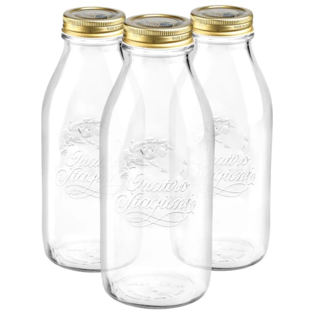 Bormioli Rocco Quattro Stagioni Glass Bottles with Screw Top Lid - 1L - Pack of 3 Clear