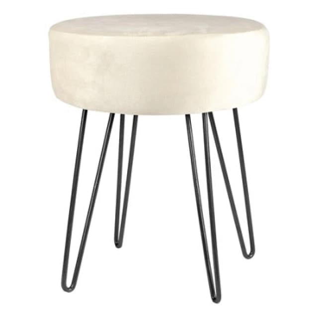 Harbour Housewares Round Velvet Footstool - H40 x D35cm - Black Legs Cream