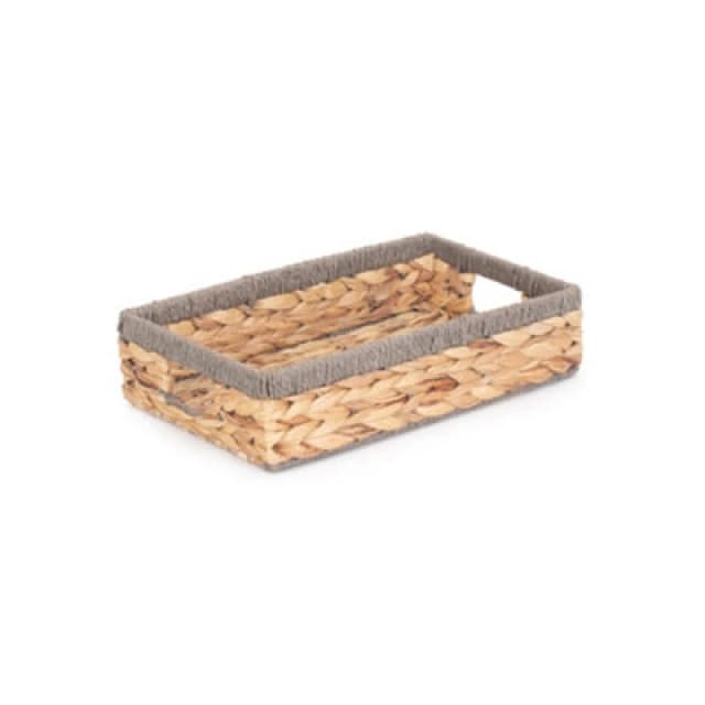 Red Hamper Wh022/1 Small Shallow Rectangular Water Hyacinth With Grey Rope Border Storage Basket