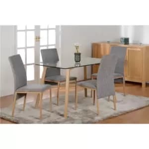 Glass Top Dining Table with 4 Grey Upholstered Chairs - Morton