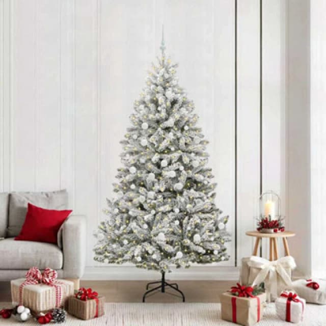 vidaXL Artificial Christmas Tree with White Balls Green and White 210cm PVC and Metal, Green 3395760