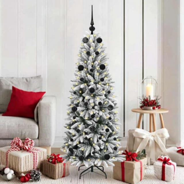 vidaXL Artificial Christmas Tree with 150 LEDs, Black Balls White 63 x 63 x 150 cm, White 3396034