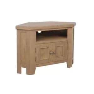 Solid Oak Corner TV Unit with Storage - Pegasus