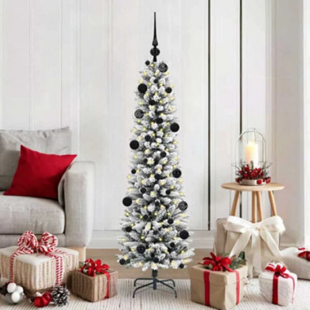 vidaXL Artificial Christmas Tree with 150 LEDs, Black Balls Green and white 150 cm, Green 3396094
