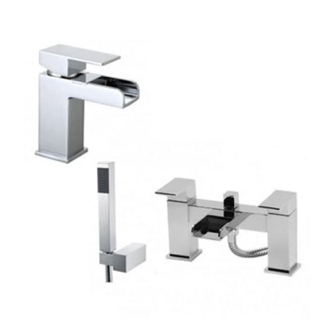 Origin Waterfall Basin Mono Tap, Bath Shower Mixer Tap & Waste Chrome