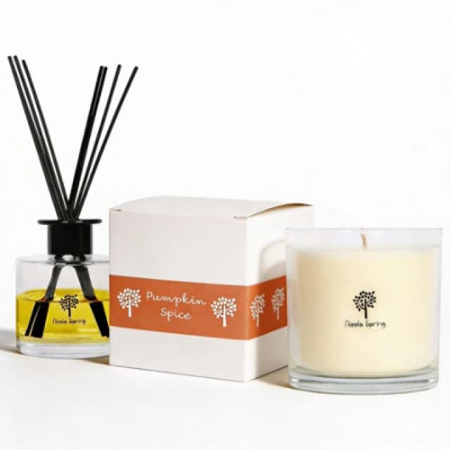 Nicola Spring Candle & Diffuser Set - 160G Pumpkin Spice Soy Wax Jar & 200ml Reed Diffuser - Autumn Spiced Fragrance