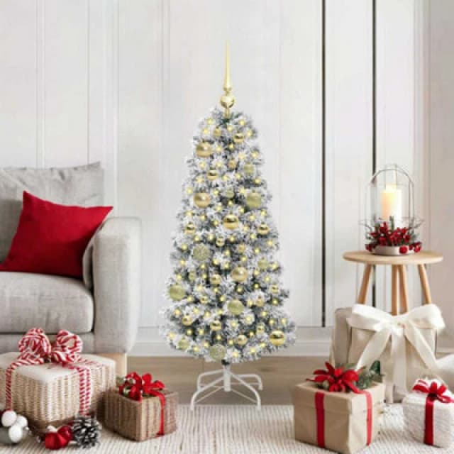 vidaXL Artificial Hinged Christmas Tree with Gold Balls Green and white 120 cm, Green 3395581