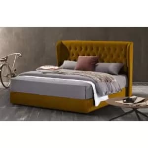 Mariappa Upholstered Beds - Plush Velvet, Single Size Frame, Mustard - Mustard