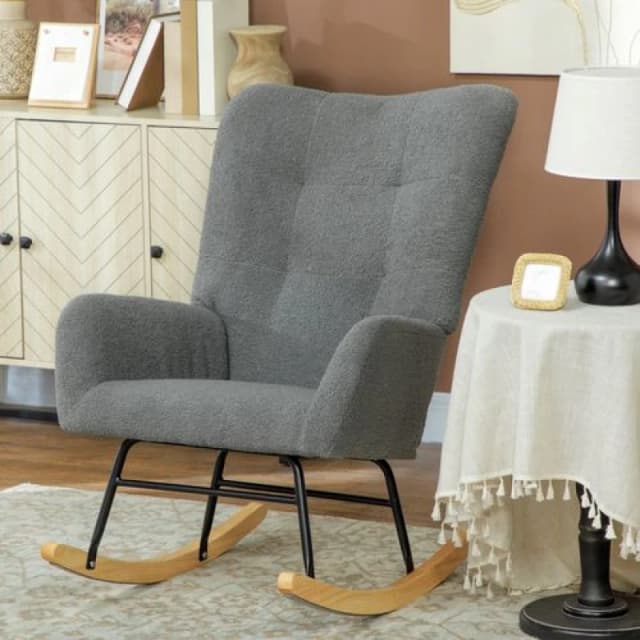 HOMCOM Rocking Chair, Modern Armchair with Backrest for Bedroom, Grey Grey