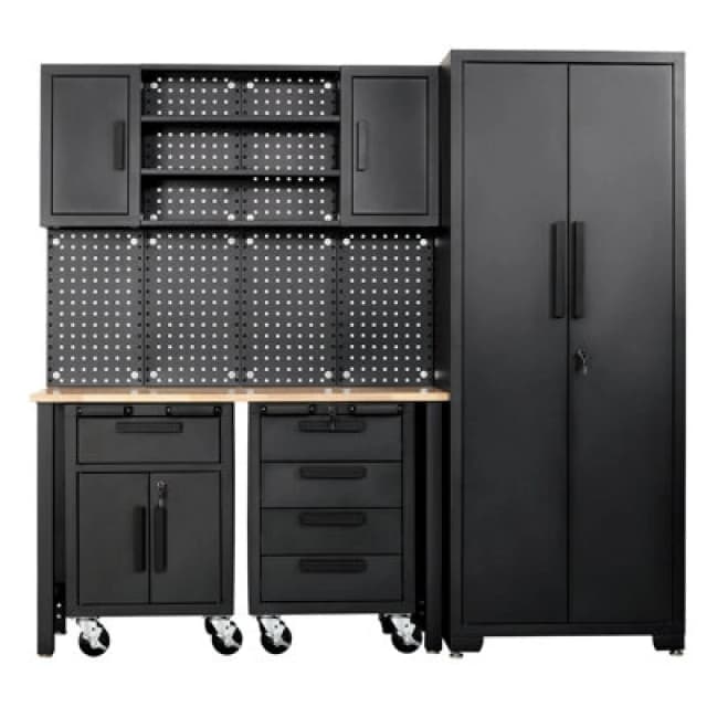 Draper Single Garage Workstation and Roller Cabinets Combo 13269 Colour: Black