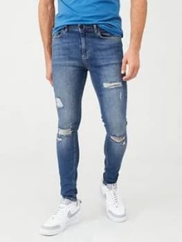 11 Degrees Essential Super Stretch Distressed Skinny Jeans - Blue