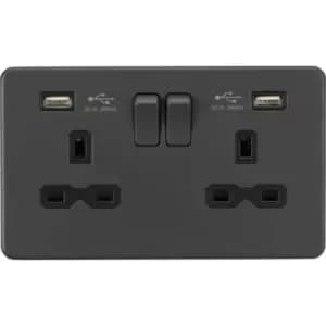 13A 2G Switched Socket with dual usb charger a + a (2.4A) - Anthracite 230V IP20