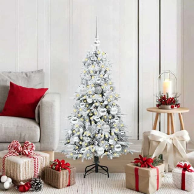 vidaXL Artificial Hinged Christmas Tree with Silver Balls Snow Flocked Green 120cm PE and PVC, Green 3397463