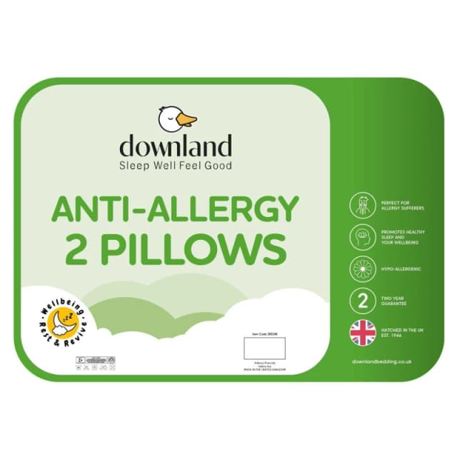 Downland Anti-Allergy Pillow Pair White unisex 2 Pack