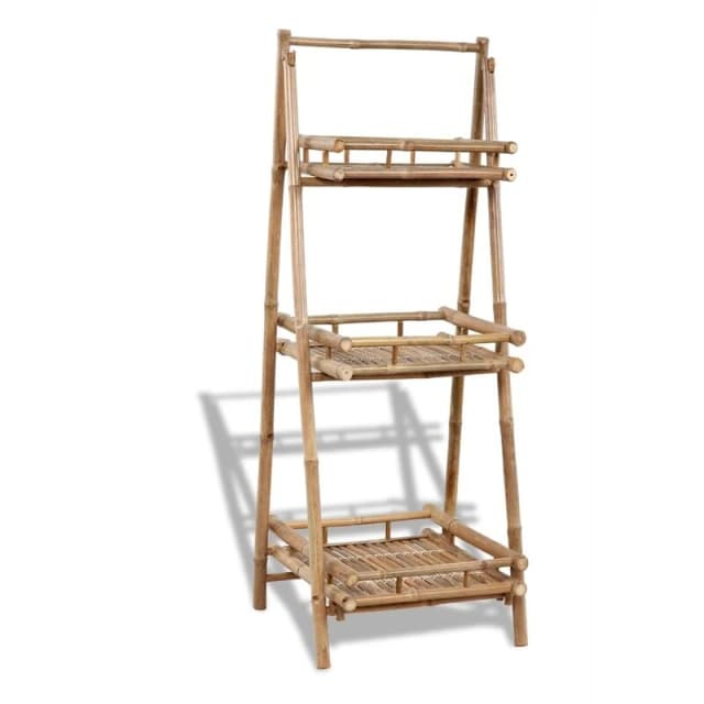 3-Tier Folding Bamboo Plant Rack Stand Patio Garden Beach Outdoor Shelves