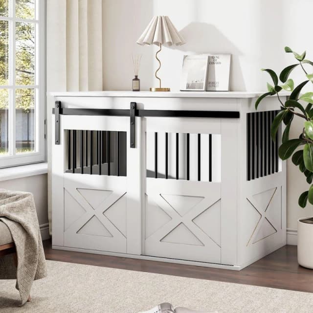 KIDKID PET Wooden Dog Crate with Lockable Barn Door White unisex One size