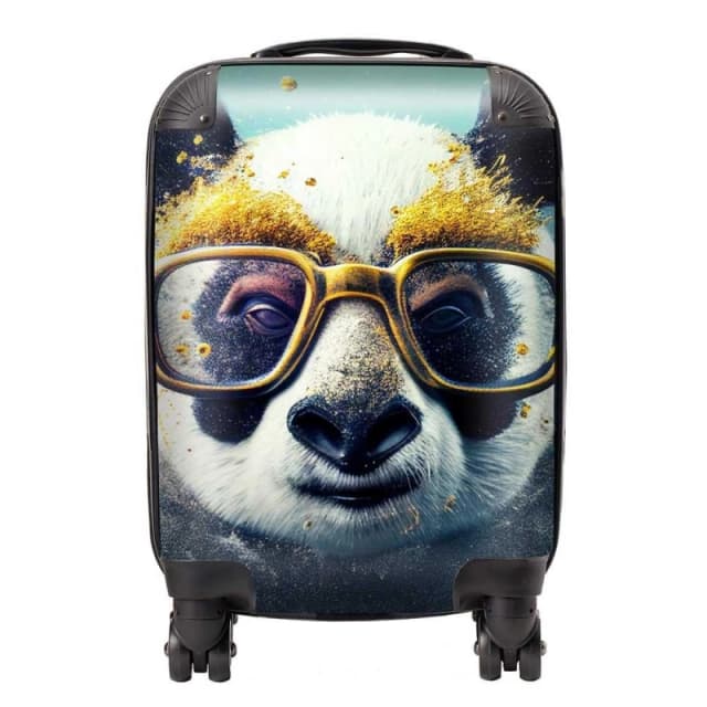 Warren Reed - Designer Panda With Golden Glasses Splashart Suitcase in Yellow Size: Large Yellow Unisex Large